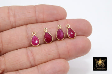 Ruby Teardrop Charms, Gold Plated Oval Blue Gemstones #2850, Sterling Silver Birthstone Pendants